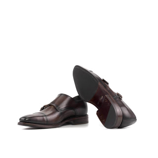 Ambrogio Handmade Men's Shoes Brown Calf-Skin Leather Double Monk-Straps Loafers (AMB2461)-AmbrogioShoes