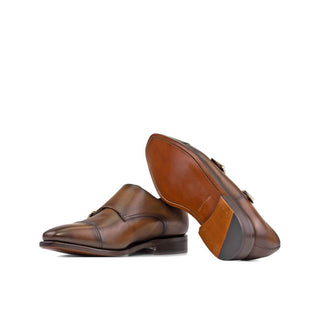 Ambrogio Handmade Men's Shoes Brown Calf-Skin Leather Double Monk-Straps Loafers (AMB2528)-AmbrogioShoes