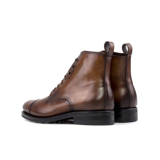 Ambrogio Handmade Men's Shoes Brown Calf-Skin Leather Jumper Cap-Toe Boots (AMB2525)-AmbrogioShoes