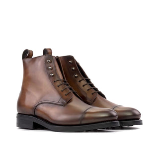 Ambrogio Handmade Men's Shoes Brown Calf-Skin Leather Jumper Cap-Toe Boots (AMB2525)-AmbrogioShoes