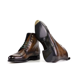 Ambrogio Handmade Men's Shoes Brown Patina Leather Jumper Boots (AMB2507)-AmbrogioShoes