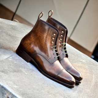 Ambrogio Handmade Men's Shoes Brown Patina Leather Jumper Boots (AMB2507)-AmbrogioShoes