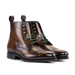 Ambrogio Handmade Men's Shoes Brown Patina Leather Jumper Boots (AMB2507)-AmbrogioShoes