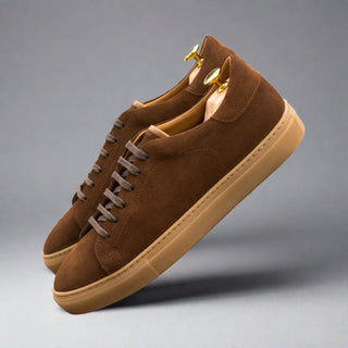 Ambrogio Handmade Men's Shoes Brown Suede Leather Trainer Sneakers (AMB2529)-AmbrogioShoes