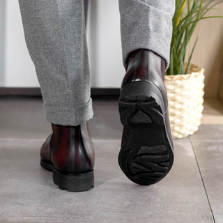 Ambrogio Handmade Men's Shoes Burgundy Calf-Skin Leather Chelsea Boots (AMB2439)-AmbrogioShoes