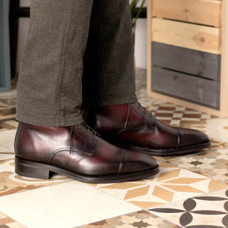 Ambrogio Handmade Men's Shoes Burgundy Calf-Skin Leather Jumper Boots (AMB2462)-AmbrogioShoes