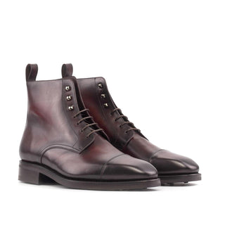 Ambrogio Handmade Men's Shoes Burgundy Calf-Skin Leather Jumper Boots (AMB2462)-AmbrogioShoes