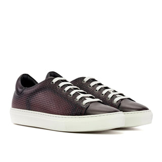 Ambrogio Handmade Men's Shoes Burgundy Calf-Skin / Woven Leather Trainer Sneakers (AMB2484)-AmbrogioShoes