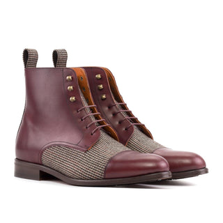 Ambrogio Handmade Men's Shoes Burgundy Fabric / Calf-Skin Leather Jumper Boots (AMB2503)-AmbrogioShoes