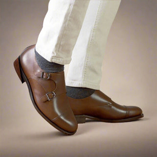 Ambrogio Handmade Men's Shoes Calf-Skin Leather Double Monk-Strap Loafer (AMB2577)-AmbrogioShoes