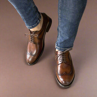 Ambrogio Handmade Men's Shoes Calf-Skin Leather Longwing Blucher (AMB2582)-AmbrogioShoes