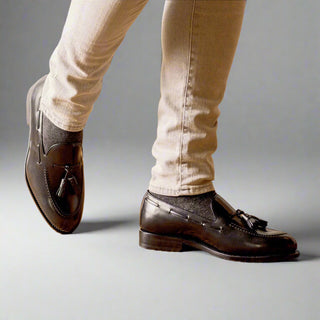 Ambrogio Handmade Men's Shoes Calf-Skin Leather Tassel Loafer (AMB2571)-AmbrogioShoes