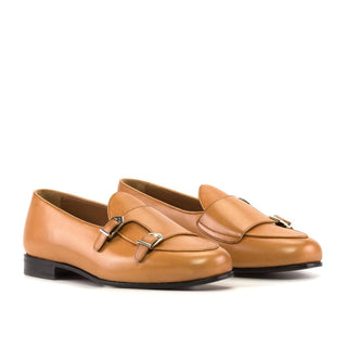 Ambrogio Handmade Men's Shoes Cognac Full Grain / Calf-Skin Leather Double Monk Strap (AMB2554)-AmbrogioShoes