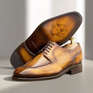 Ambrogio Handmade Men's Shoes Cognac Patina Leather Derby Split Toe (AMB2448)-AmbrogioShoes