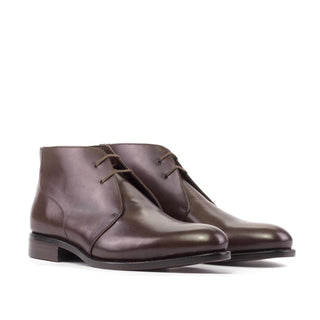 Ambrogio Handmade Men's Shoes Dark Brown Calf-Skin Leather Chukka Boots (AMB2466)-AmbrogioShoes