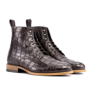 Ambrogio Handmade Men's Shoes Dark Brown Crocodile Print Jumper Boots (AMB2515)-AmbrogioShoes