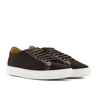 Ambrogio Handmade Men's Shoes Dark Brown Suede Leather Low Top Sneakers (AMB2523)-AmbrogioShoes