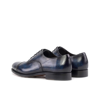 Ambrogio Handmade Men's Shoes Denim Patina Leather Cap-Toe Oxfords (AMB2455)-AmbrogioShoes