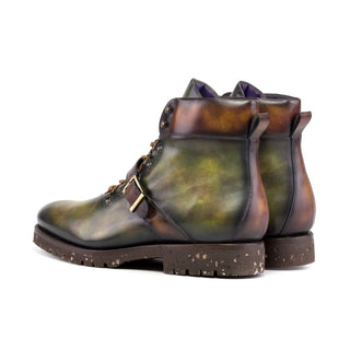 Ambrogio Handmade Men's Shoes Fire & Green Patina Leather Hiking Boots (AMB2514)-AmbrogioShoes