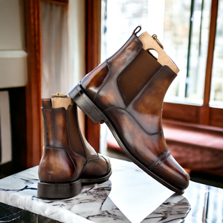 Ambrogio Handmade Men's Shoes Fire Patina Leather Chelsea Boots (AMB2487)-AmbrogioShoes