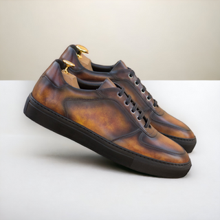 Ambrogio Handmade Men's Shoes Fire Patina Leather Trainer Sneakers (AMB2279)-AmbrogioShoes
