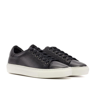 Ambrogio Handmade Men's Shoes Gray Calf-Skin / Woven Leather Trainer Sneakers (AMB2482)-AmbrogioShoes