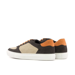 Ambrogio Handmade Men's Shoes Ice, Gray & Orange Linen / Suede Leather Low Top Trainer Sneakers (AMB2532)-AmbrogioShoes