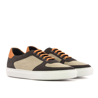 Ambrogio Handmade Men's Shoes Ice, Gray & Orange Linen / Suede Leather Low Top Trainer Sneakers (AMB2532)-AmbrogioShoes