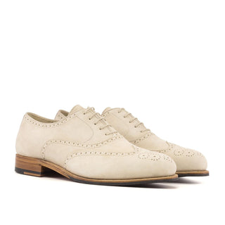 Ambrogio Handmade Men's Shoes Ivory Suede Leather Wingtip Oxfords (AMB2431)-AmbrogioShoes