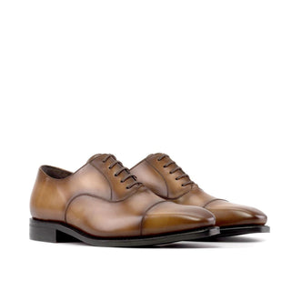 Ambrogio Handmade Men's Shoes Medium Brown Calf-Skin Leather Cap-Toe Oxfords (AMB2473)-AmbrogioShoes