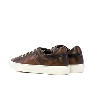 Ambrogio Handmade Men's Shoes Medium Brown Calf-Skin / Woven Leather Trainer Sneakers (AMB2480)-AmbrogioShoes