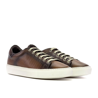 Ambrogio Handmade Men's Shoes Medium Brown Calf-Skin / Woven Leather Trainer Sneakers (AMB2480)-AmbrogioShoes