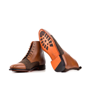 Ambrogio Handmade Men's Shoes Medium Brown & Gray Fabric / Calf-Skin Leather Jumper Boots (AMB2500)-AmbrogioShoes