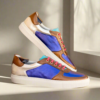 Ambrogio Handmade Men's Shoes Multi Color Metallic Calf-Skin Leather Trainer Sneakers (AMB2561)-AmbrogioShoes