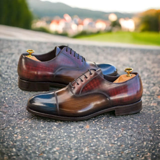 Ambrogio Handmade Men's Shoes Multi-Color Patina Leather Lace-Up Oxfords (AMB2280)-AmbrogioShoes