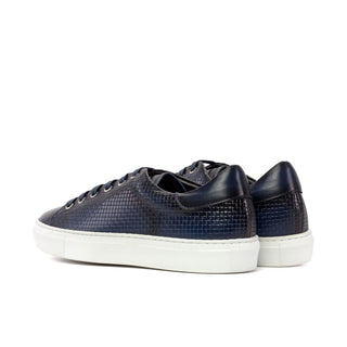 Ambrogio Handmade Men's Shoes Navy Calf-Skin / Woven Leather Trainer Sneakers (AMB2479)-AmbrogioShoes