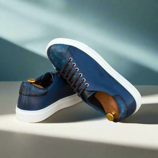 Ambrogio Handmade Men's Shoes Navy Patina Leather Sneakers (AMB2556)-AmbrogioShoes