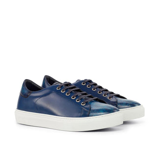 Ambrogio Handmade Men's Shoes Navy Patina Leather Sneakers (AMB2556)-AmbrogioShoes