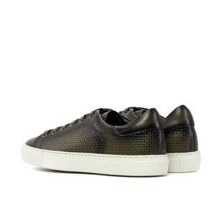Ambrogio Handmade Men's Shoes Olive Calf-Skin / Woven Leather Trainer Sneakers (AMB2481)-AmbrogioShoes