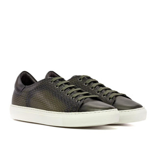 Ambrogio Handmade Men's Shoes Olive Calf-Skin / Woven Leather Trainer Sneakers (AMB2481)-AmbrogioShoes