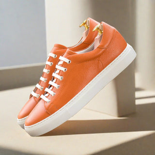 Ambrogio Handmade Men's Shoes Orange Full Grain Leather Trainer Sneakers (AMB2444)-AmbrogioShoes