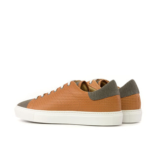Ambrogio Handmade Men's Shoes Orange & Gray Linen / Woven Leather Trainer Sneakers (AMB2468)-AmbrogioShoes