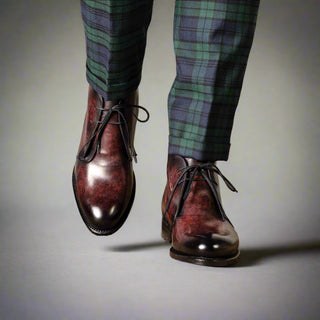 Ambrogio Handmade Men's Shoes Patina Calf-Skin Leather Chukka Boot (AMB2591)-AmbrogioShoes