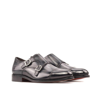 Ambrogio Handmade Men's Shoes Patina Calf-Skin Leather Double Monk Loafer (AMB2588)-AmbrogioShoes