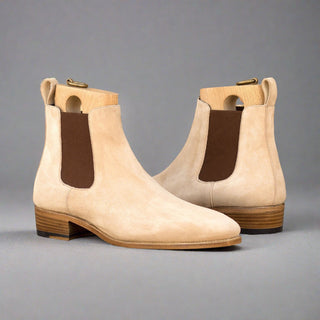 Ambrogio Handmade Men's Shoes Taupe Suede Leather Chelsea Boots (AMB2450)-AmbrogioShoes