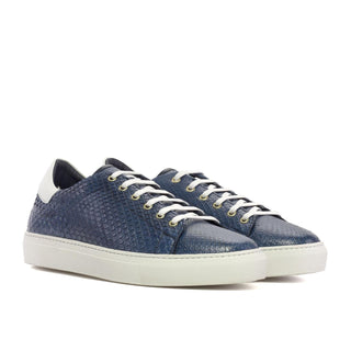 Ambrogio Handmade Men's Shoes White & Navy Exotic Python Trainer Sneakers (AMB2483)-AmbrogioShoes