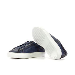 Ambrogio Handmade Navy Calf-Skin / Woven Leather Trainer Sneakers (AMB2479)-AmbrogioShoes