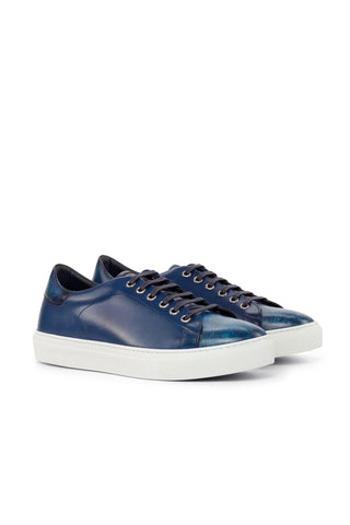 Ambrogio Handmade Navy Patina Leather Sneakers (AMB2556)-AmbrogioShoes