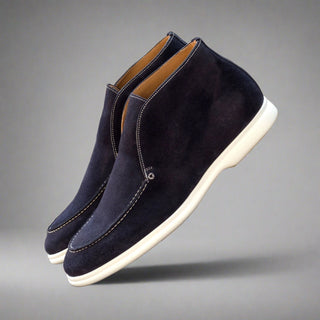 Ambrogio Handmade Navy Suede Moccasin Sport Boots (AMB2520)-AmbrogioShoes