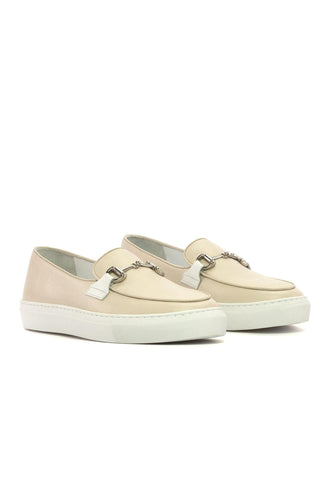 Ambrogio Handmade Nude Full Grain Leather Slip-On Belgian Horsebit Sneakers (AMB2553)-AmbrogioShoes